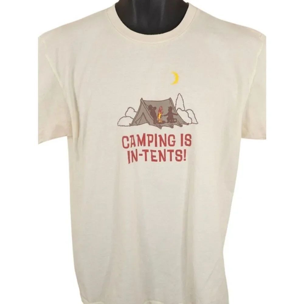 Camping Is In Tents T Shirt Mens Size Large Cream Funny Pun